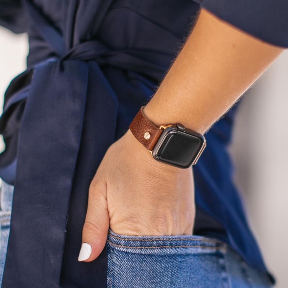 Brown Grain Leather Strap Band Gold Jewelry Apple Watch Series 7 Women Bracelet main image 5